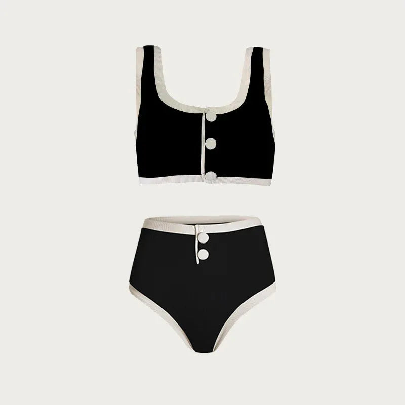 Sexy Black And White Color Matching High Waist Split Bikini Swimsuit - DanaFashionstore