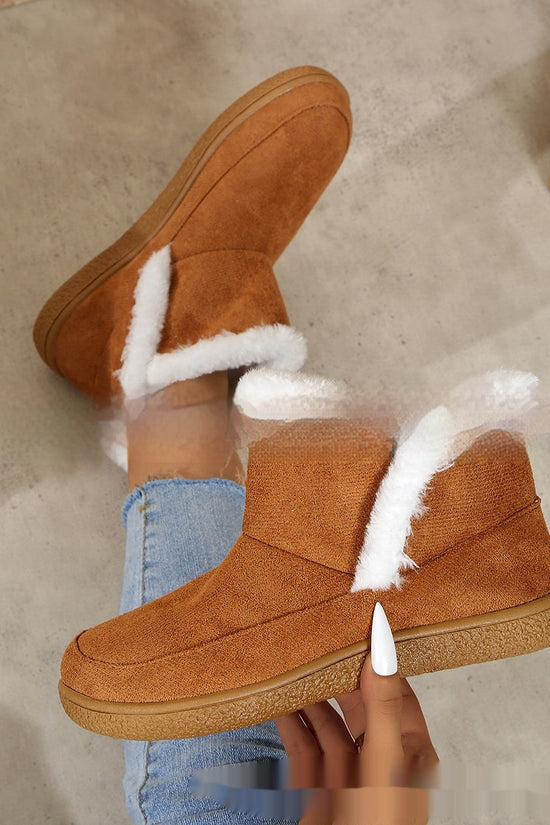 Insulated Cotton-padded Shoes Large Size Flat Bottom Solid Color Fleece Lined Padded Warm Keeping