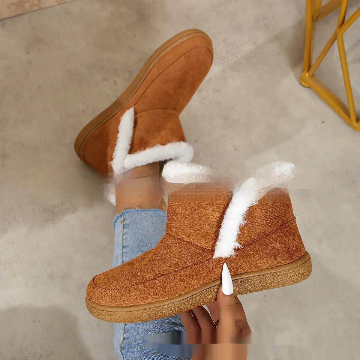 Insulated Cotton-padded Shoes Large Size Flat Bottom Solid Color Fleece Lined Padded Warm Keeping - DanaFashionstore