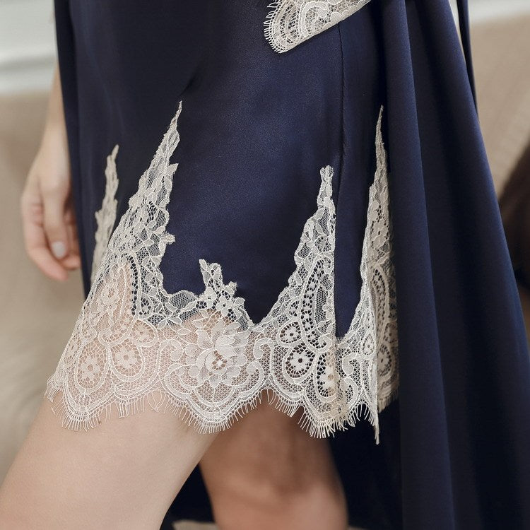 Women's Silk Nightgown Lace Suspenders - Dana Fashion