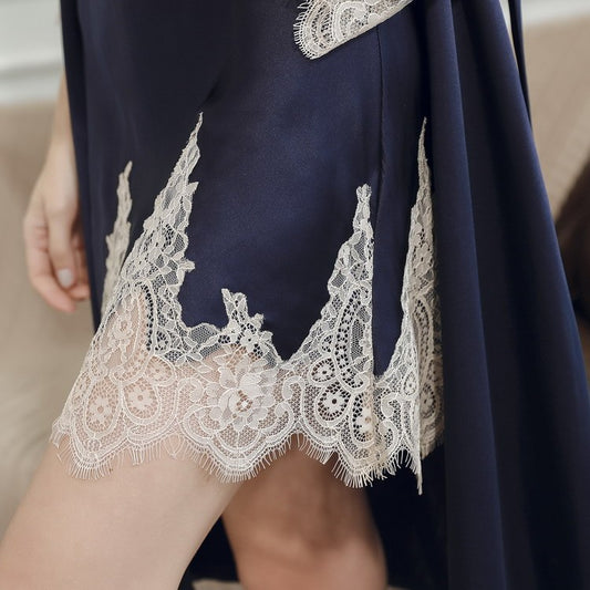 Women's Silk Nightgown Lace Suspenders - Dana Fashion