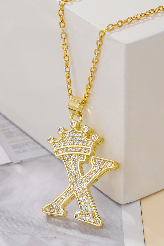 1PCS Fashionable Gold Diamond Crown Uppercase Letter Popular Pendant Necklace Suitable For Daily Use Festivals Parties Gifts Jewelry Set