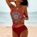 Retro Split High Waist Bikini Beach Print Strap Swimsuit - DanaFashionstore