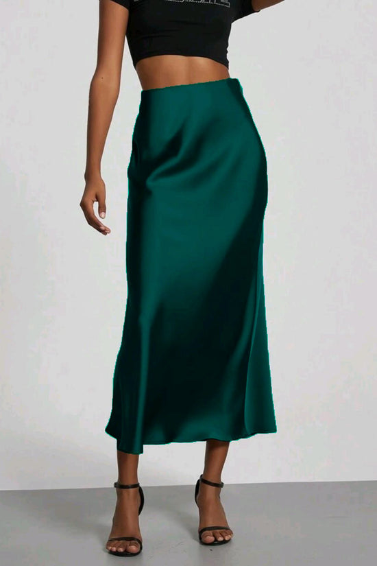 Women's Slim Fit Satin Skirt Fashion Chic Solid Long Skirt
