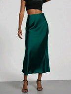Women's Slim Fit Satin Skirt Fashion Chic Solid Long Skirt - DanaFashionstore
