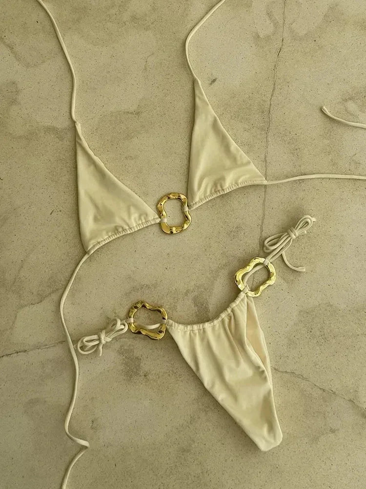Sexy Bikini Suit Lace-up Printing Low Waist Women's Halter - DanaFashionstore