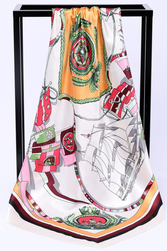 Sailing Print Emulation Silk Scarf Fashion Shawl