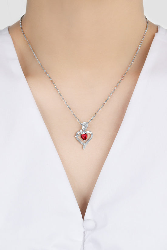 Rose Heart-shaped Necklace With Rhinestones Fashion Everlasting Flower Love Necklace For Women Valentine's Day Gift