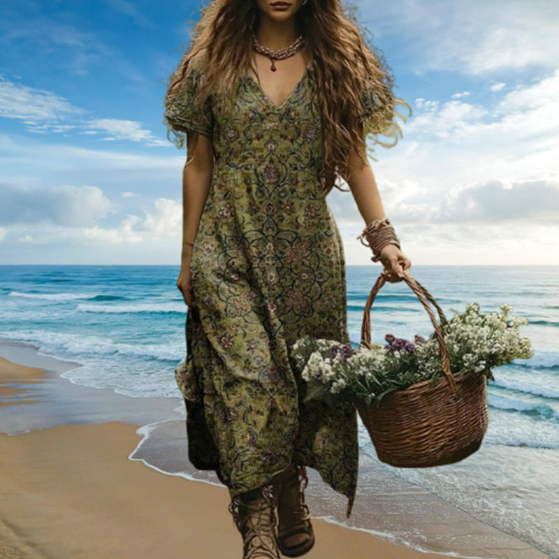 All Match Bohemian V-neck Dress - Dana Fashion