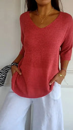Solid Long Sleeve Sweater Slimming V-neckline Knitwear Women's Bottoming Shirt - DanaFashionstore
