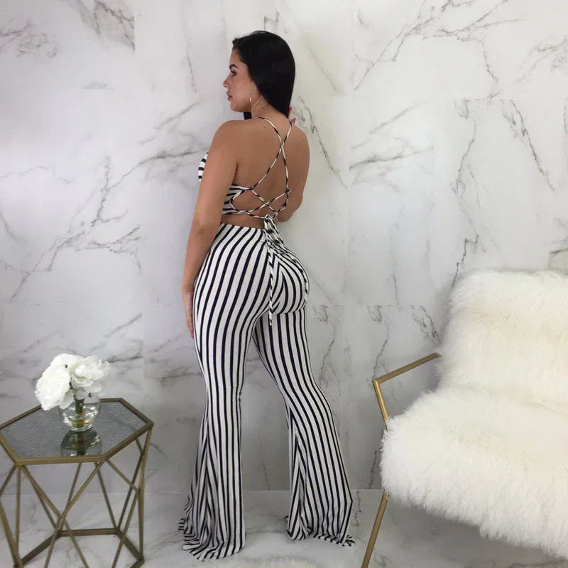 Striped slim-fit jumpsuit women - DanaFashionstore