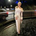 Solid Color Long Sleeve Oblique Collar Slim Christmas Dress - DanaFashionstore