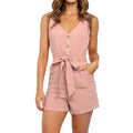 V-Neck Strapless Jumpsuit 2026 - Button Belt Casual Jumpsuit - DanaFashionstore