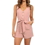 V-Neck Strapless Jumpsuit 2026 - Button Belt Casual Jumpsuit - DanaFashionstore