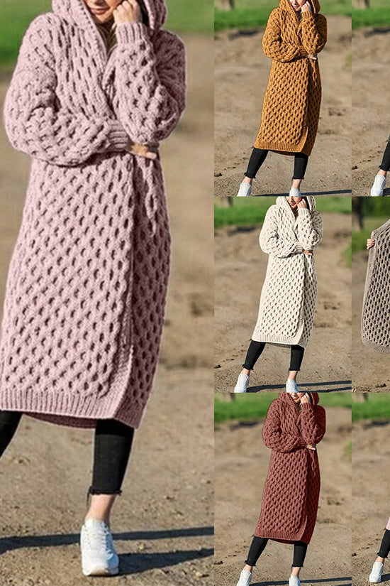 Women Winter Thick Warm Hooded Knitted Cardigan