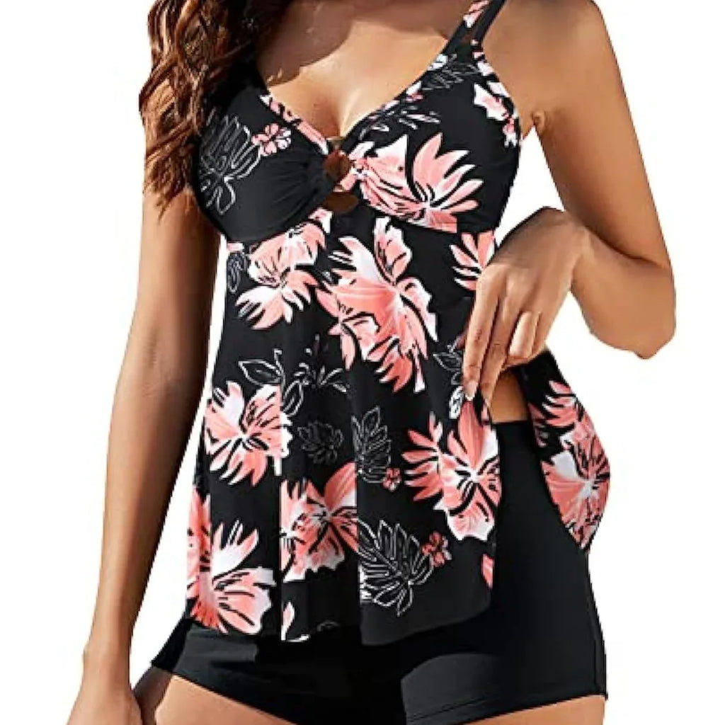 Women's Two-piece Swimsuit Plus Size Printed Suspender Skirt Boxer Bikini - DanaFashionstore