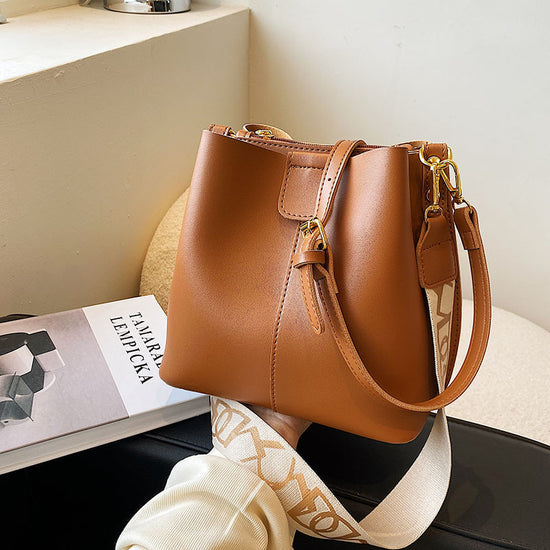 French Minority Design Simple Wide Shoulder Strap Bucket Bags Female - Dana Fashion