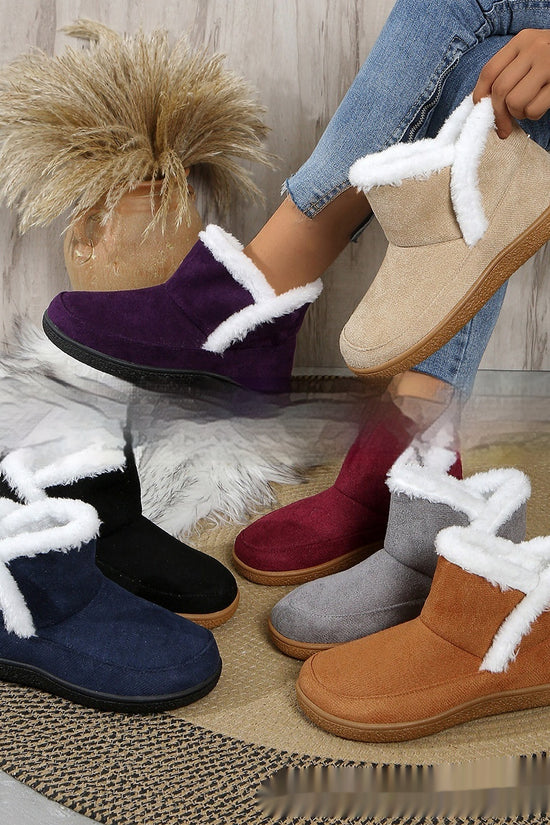 Insulated Cotton-padded Shoes Large Size Flat Bottom Solid Color Fleece Lined Padded Warm Keeping