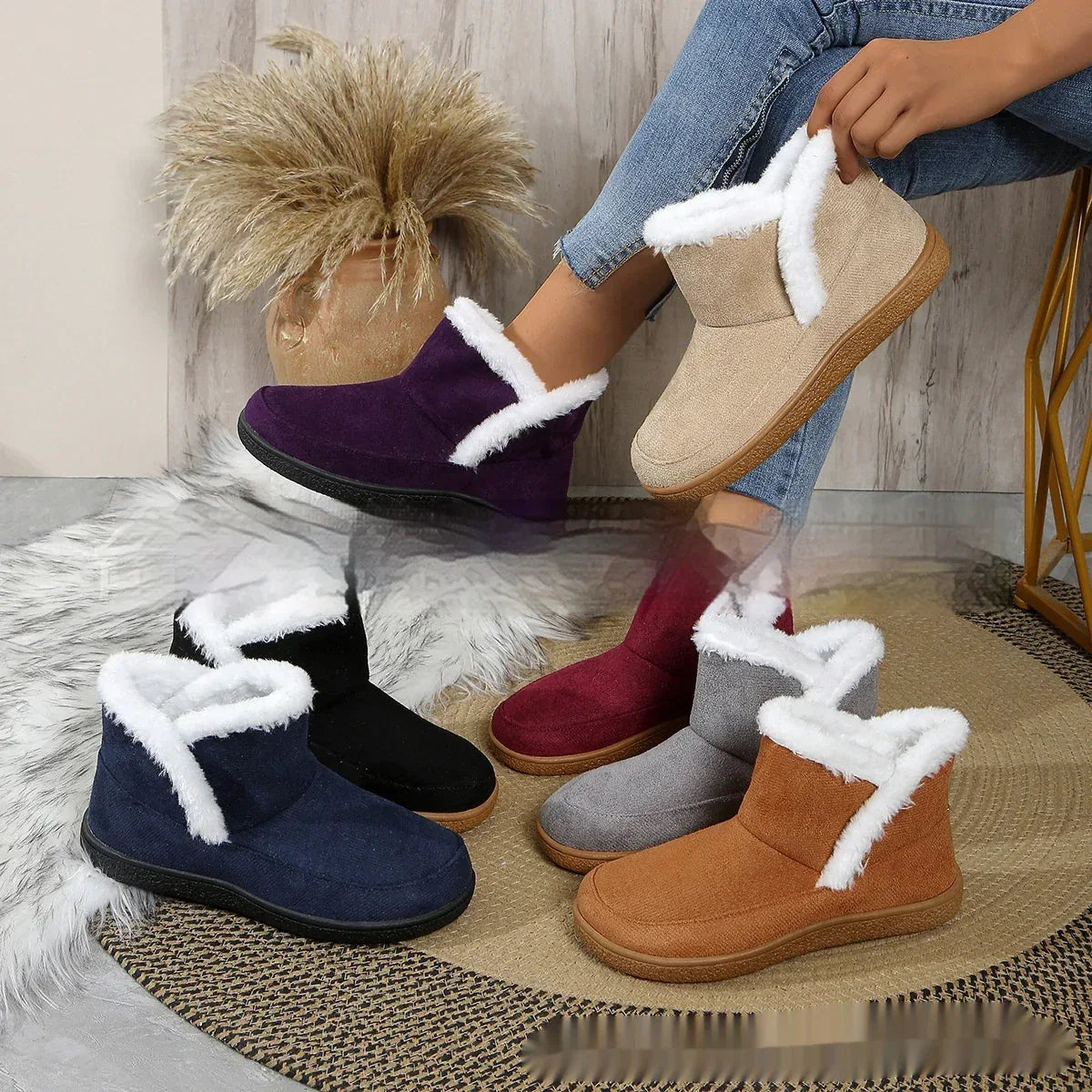 Insulated Cotton-padded Shoes Large Size Flat Bottom Solid Color Fleece Lined Padded Warm Keeping - DanaFashionstore