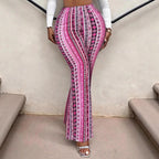 Womens Multi-color Ethnic-style Printed Striped Flared Pants High-waisted Slim-fit And Versatile - DanaFashionstore