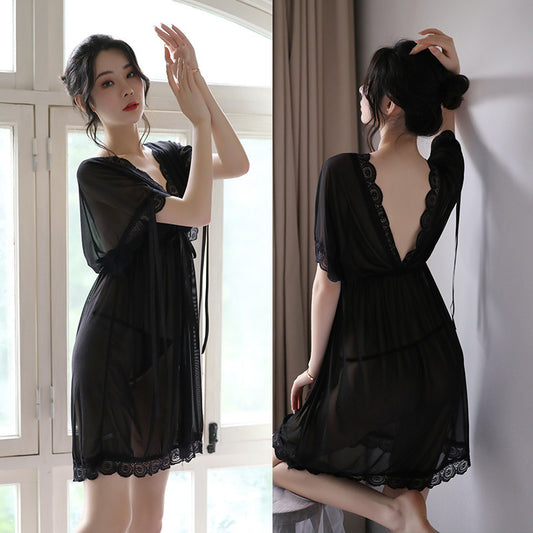 Nuisette Sexy V-Neck Woman Backless Night Wear Silk Sleepshirts Night Dress Sleepwear Nightgown Night Wear Summer Sexy Lingerie - Dana Fashion