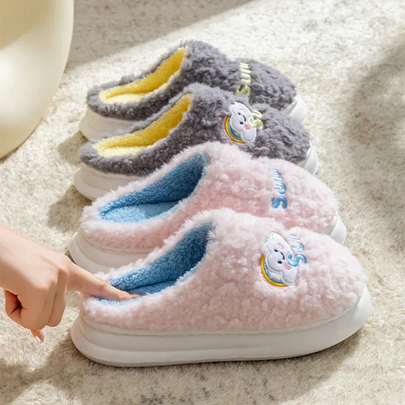 Cute Cartoon Cotton Slippers Thick Bottom Home Slippers Fashion Floor Bedroom Slipper Women Men Couples Warm House Shoes - DanaFashionstore