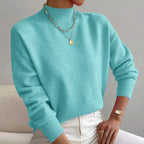 Women's Pullover Sweater Casual Solid Color Mid-high Neck Long-sleeved Knitted Tops Clothing - DanaFashionstore