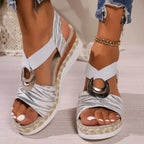 Plus Size Women's Metal Buckle Decorative Hemp Rope Sandals - DanaFashionstore