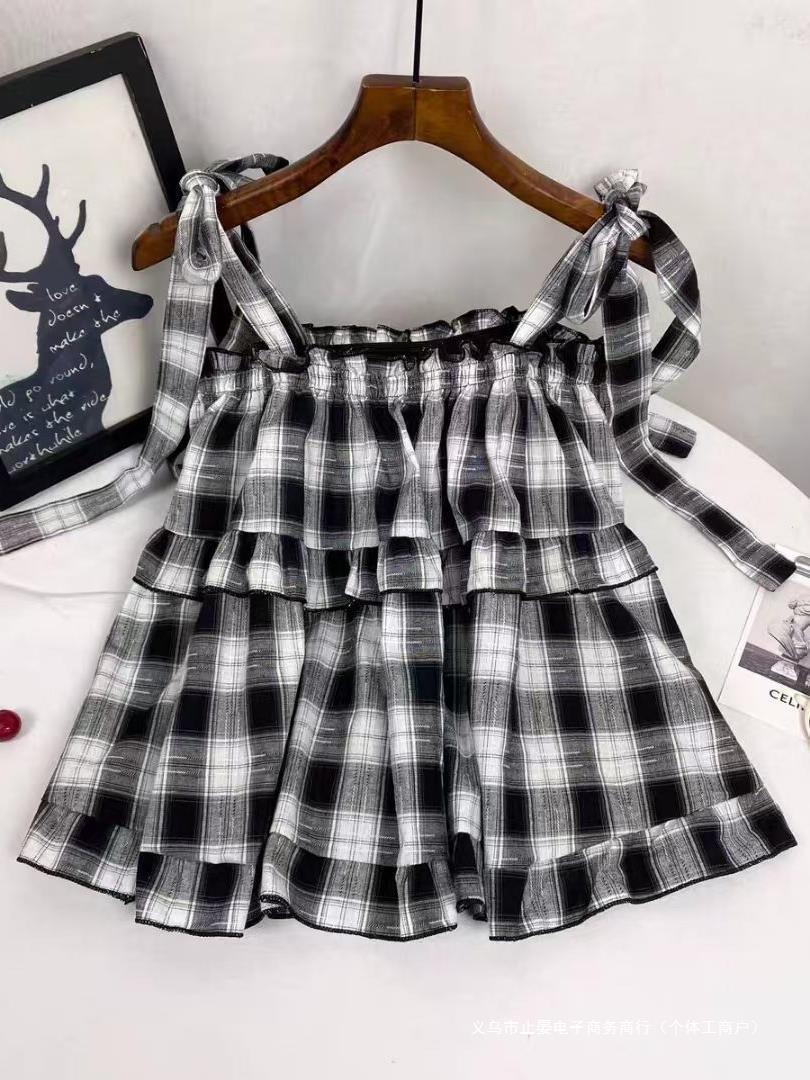 Sweet Girl Summer New Western Style Youthful-looking Ruffle Sleeveless Vest Women's Top - DanaFashionstore