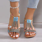 Casual Wedges Sandals With Rhinestone Summer Plus-size Peep-toe Roman Shoes - DanaFashionstore