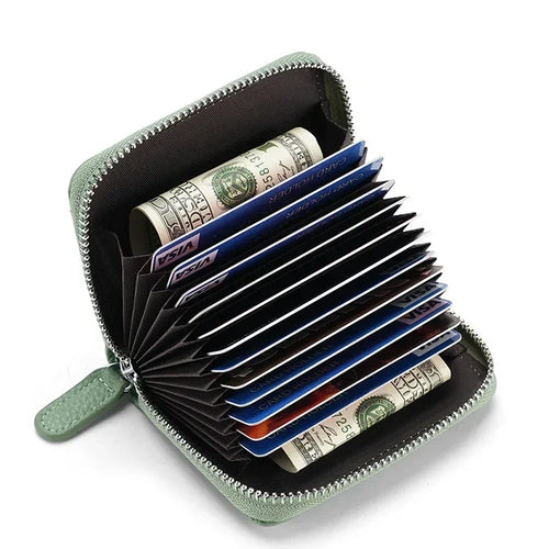 2024 RFID Genuine Leather Card Wallet Men Women Purse With Coin Pocket Zipper Credit Card Holder Small Wallets Bags - DanaFashionstore
