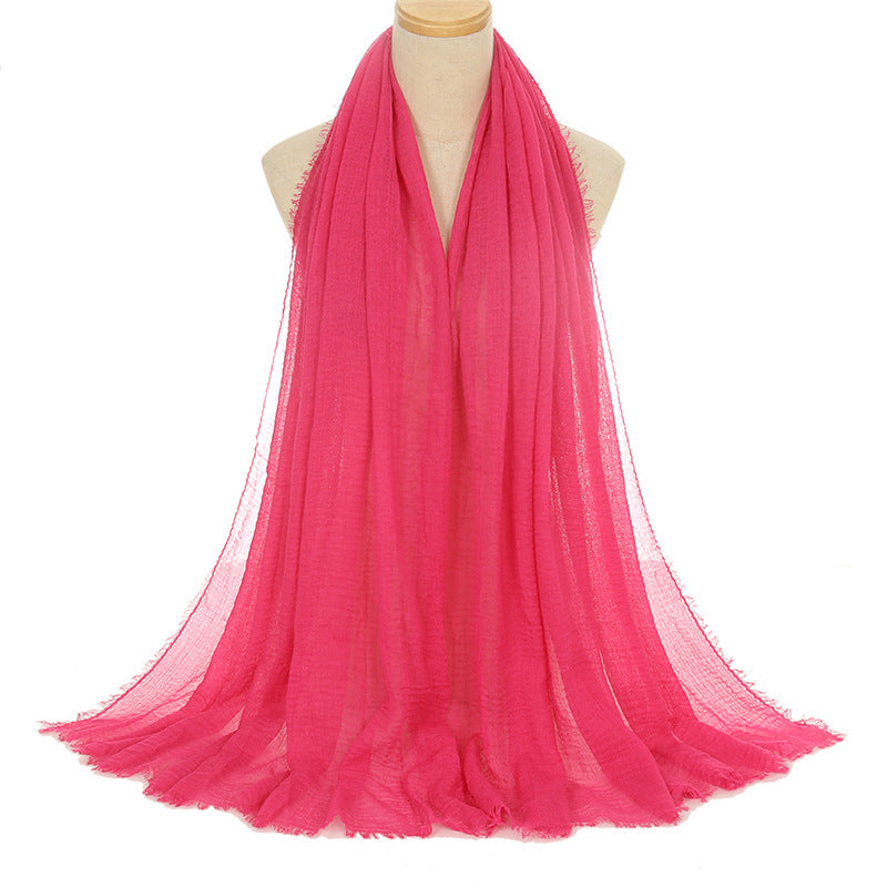 Pleated Viscose Yarn Monochrome Scarf Natural Wrinkled Cotton And Linen Burrs