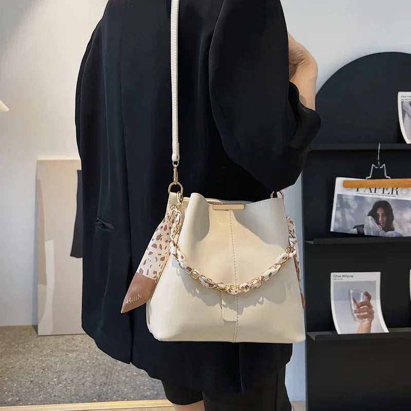 Fashion Big Bag Casual Women's Bag Fashion Retro Characteristic Messenger Bag Silk Scarf Portable Bucket Bag - DanaFashionstore