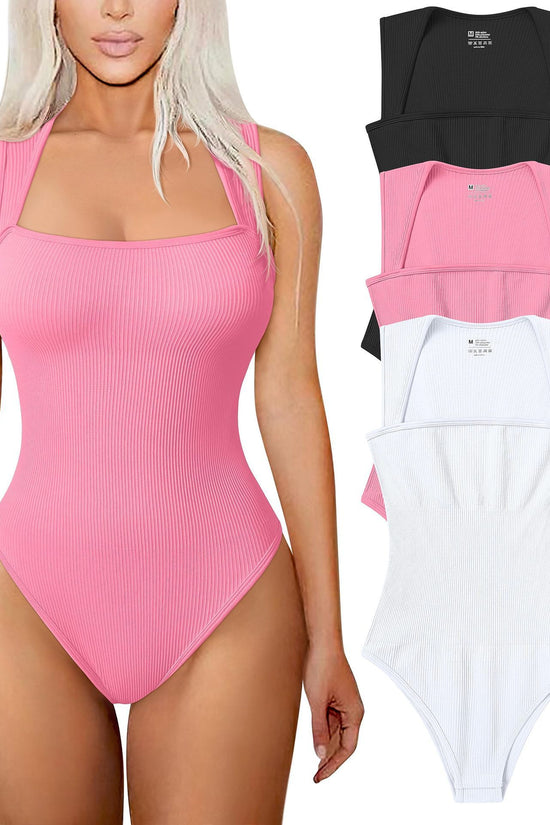 Thread Square Neck Jumpsuit Sleeveless Slim Fit Tank Top Summer Shapewear