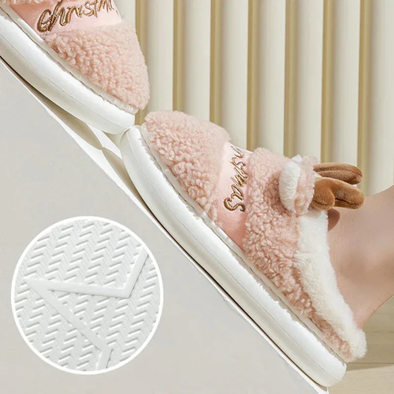 Christmas Shoes Winter Home Slippers Elk Soft Cozy Bedroom Slipper Slip On House Shoes - DanaFashionstore