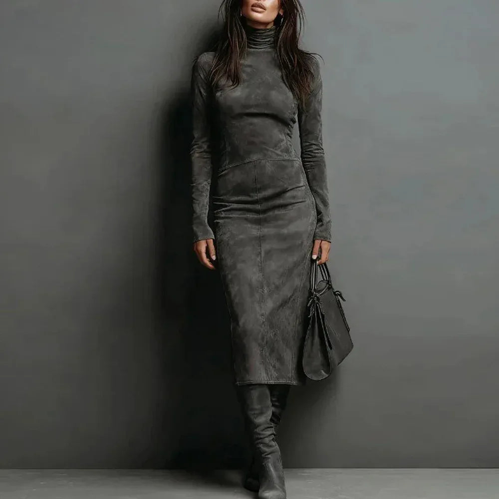 Turtleneck Long-sleeved Dress Fashion Sexy Slim-fitting Bodycon Long Dresses Women's Clothing - DanaFashionstore