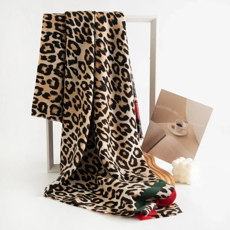 Leopard Print Artificial Cashmere Scarf Women's Warm Scarf Winter - DanaFashionstore