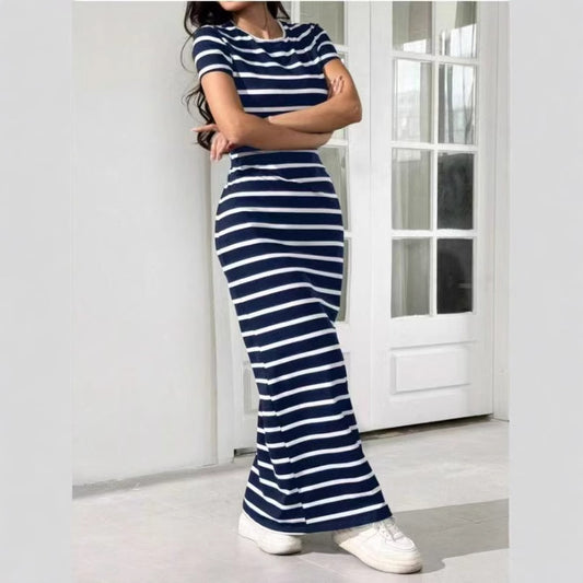 New Arrival Printed Knitted Striped Long Womens Dress