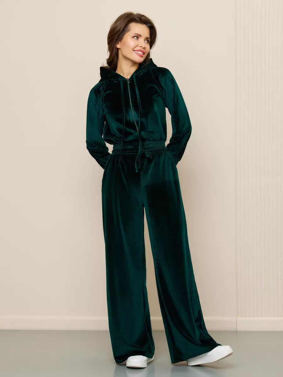Women's European And American Fashion Casual Solid Color Zipper Cardigan Trousers Suit