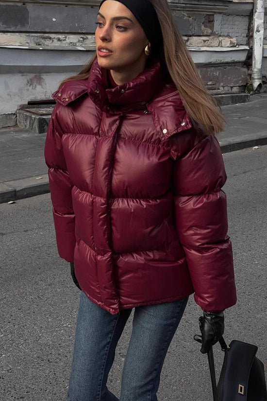 Women's Clothing Graceful Stand Collar Hooded Cotton Jacket