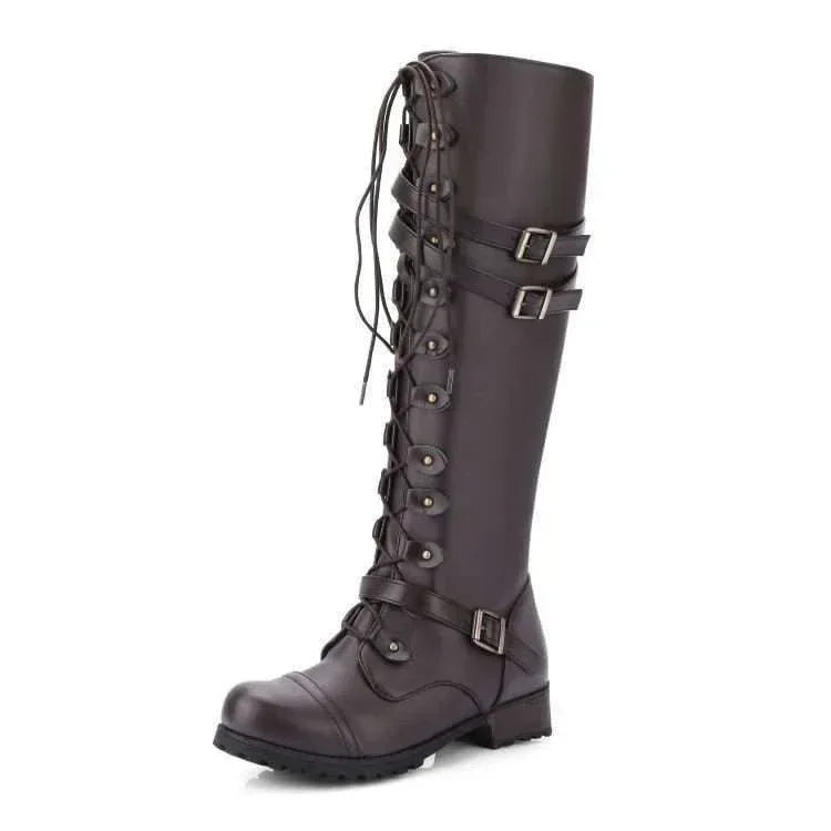 Round Toe Mid-heel Lace-up Over-the-knee Boots - DanaFashionstore