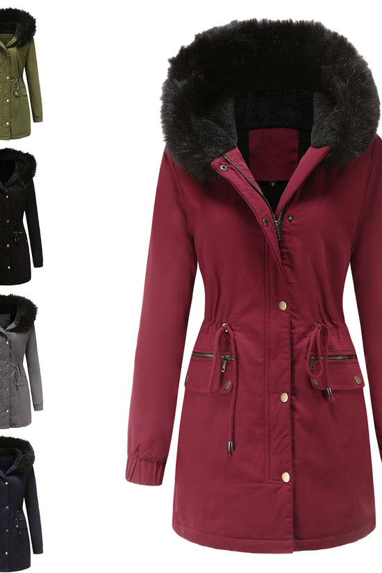 Women's Mid-length Fur Collar Coat Parker Cotton-padded Coat