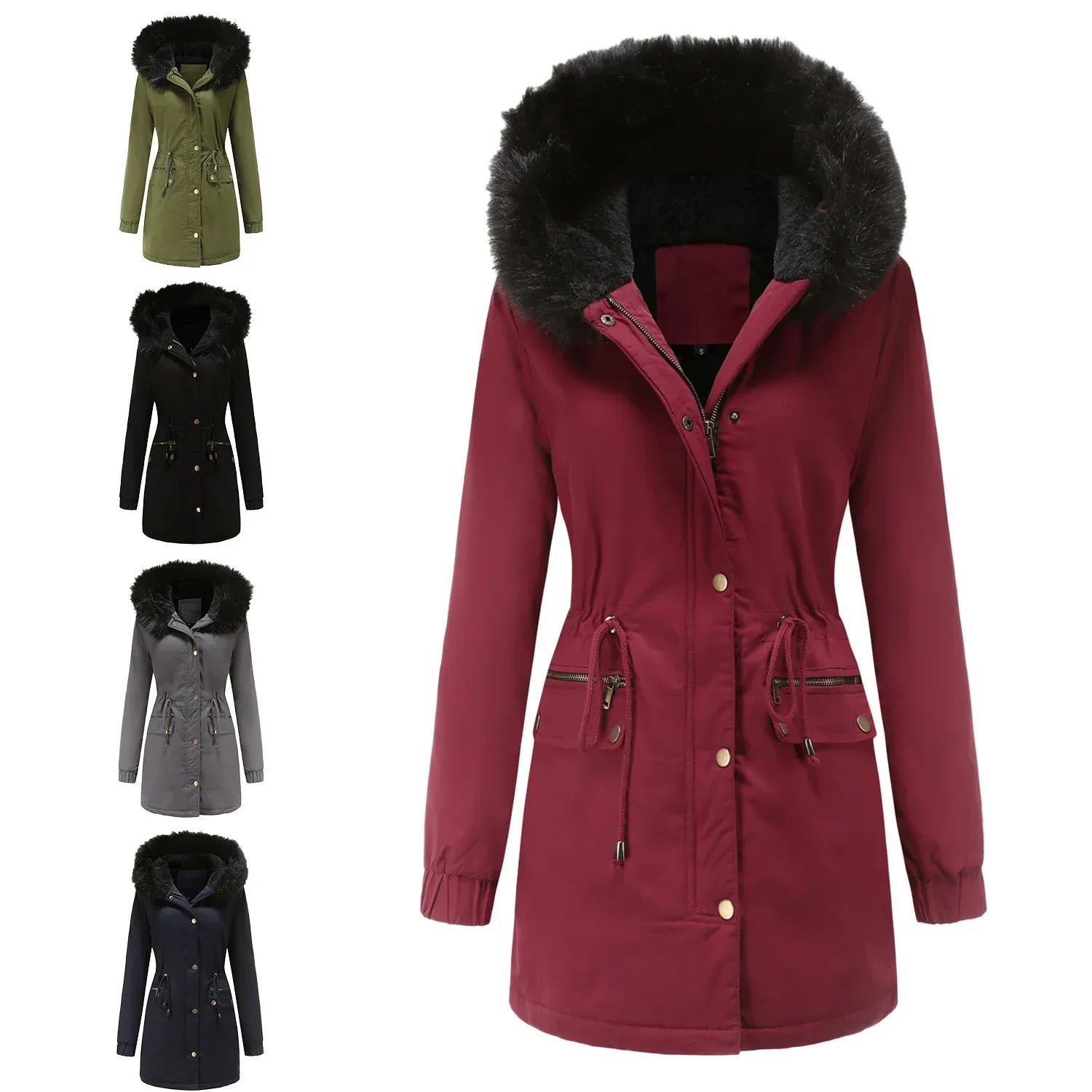 Women's Mid-Length Fur Collar Parker Coat 2026 - Cotton-Padded Jacket - DanaFashionstore