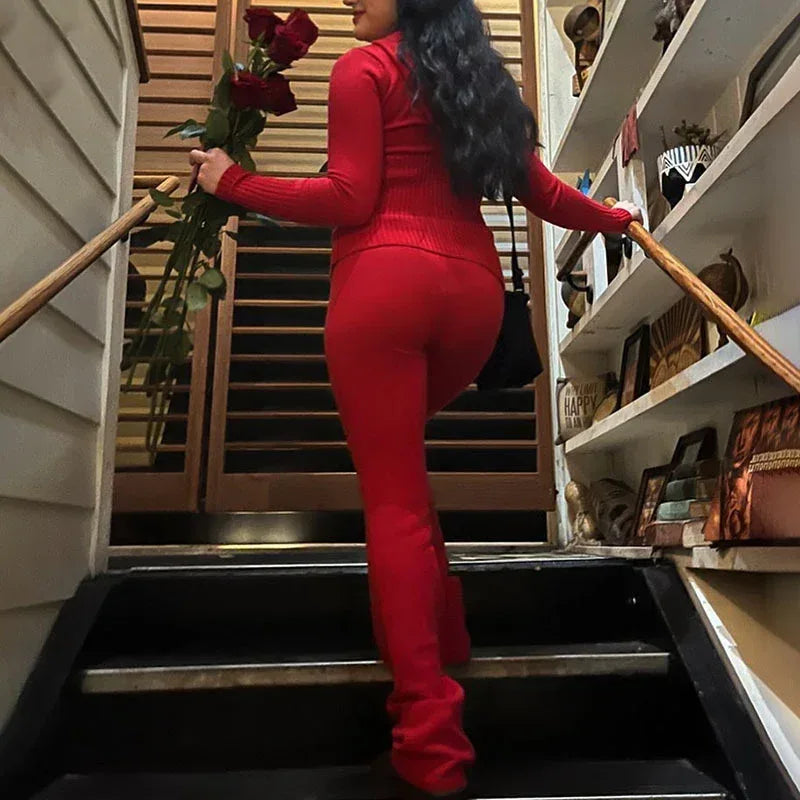 Hoodie Suit Women Leisure Sexy Zip Long Sleeve Sweater And High Waist Long Pants Set - DanaFashionstore