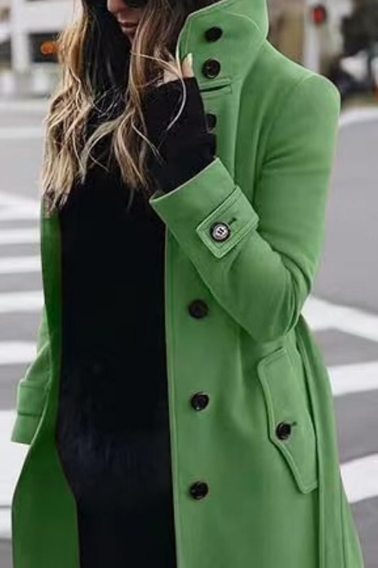 Autumn Winter New Woolen Coat Women's Slim Fit Cardigan Large Coat Women Long Sleeve Single Breasted Stand Collar Woolen Coat