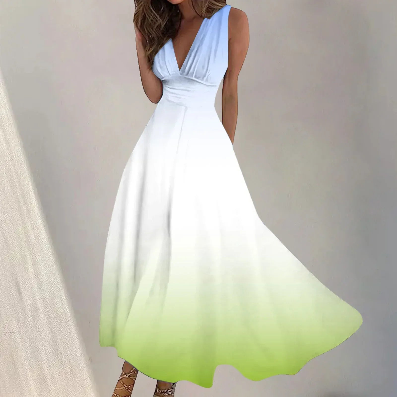 Digital Print V-Neck Swing Dress 2026 - Fashion Long Dress - DanaFashionstore