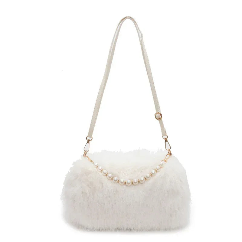 Autumn And Winter Fashion Shoulder Bags Pearl Chain Crossbody Bag Versatile Commuting Armpit Plush Female Bag - DanaFashionstore