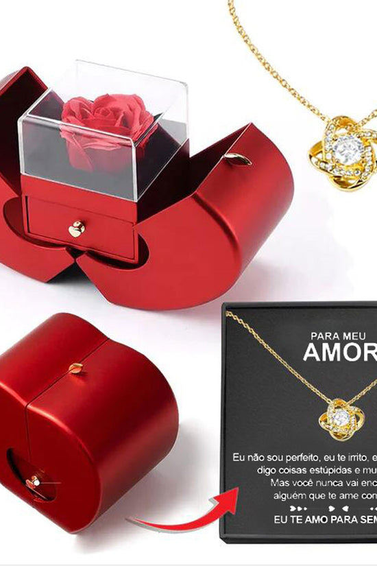 Fashion Jewelry Box Red Apple Christmas Gift Necklace Eternal Rose For Girl Mother's Day Valentine's Day Gifts With Artificial Flower Rose Flower Jewelry Box