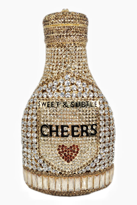 Champagne Bottle Rhinestone Evening Clutch Women's Bag - Dana Fashion