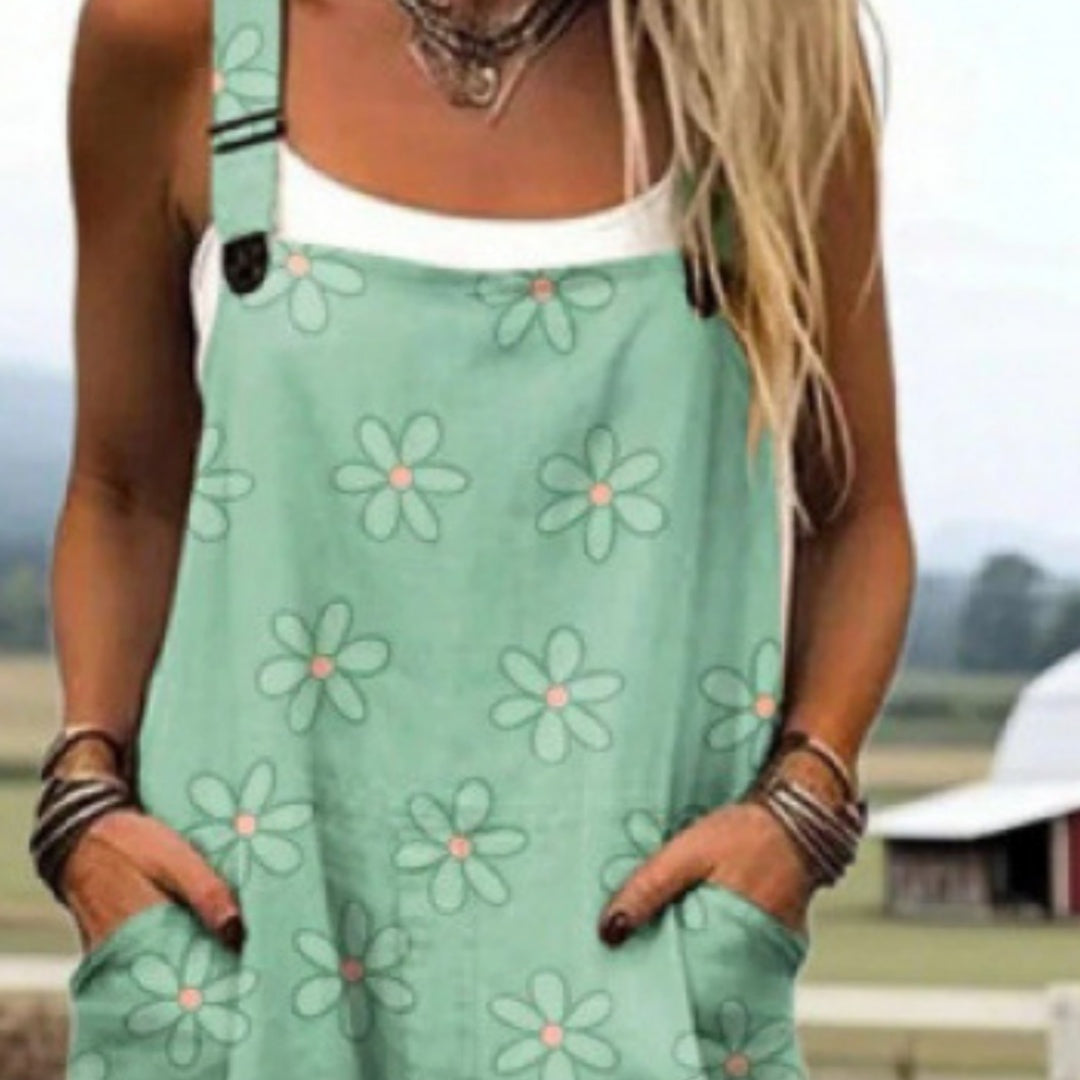 Women's Digital 3D Printing Buttons Casual Suspender Trousers Suspenders